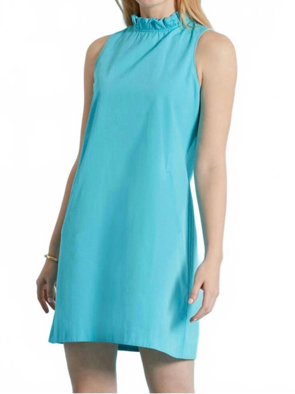 Tyler Boe Aqua Ruffled Mock-Neck Mini Dress